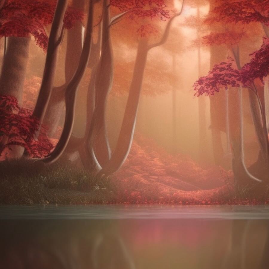 Painting of a pink forest, similar to the colors of the Elementor logo and corporate identity