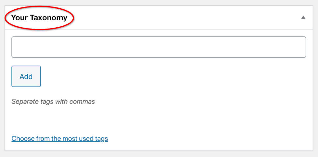 Screenshot that shows that there is one field to fill out tags (instead of checkboxes)