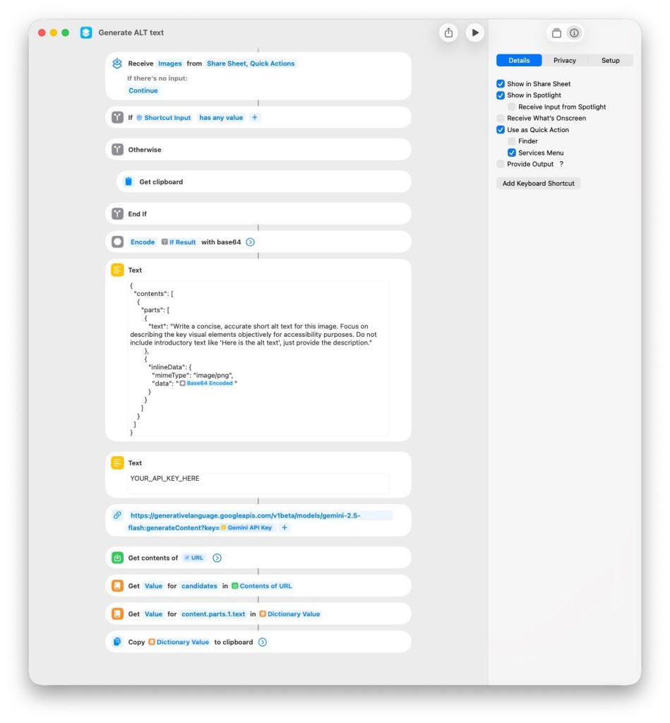 Screenshot of the Apple ALT text shortcut